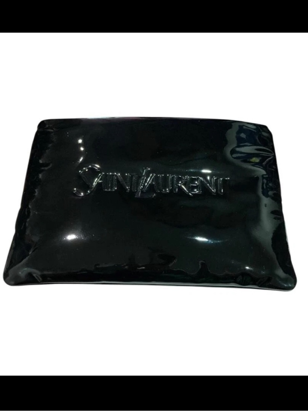 Saint Laurent Black Patent Leather Embossed Logo Clutch